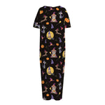 Animal Wizard Pattern Print Short Sleeve Long Nightdress