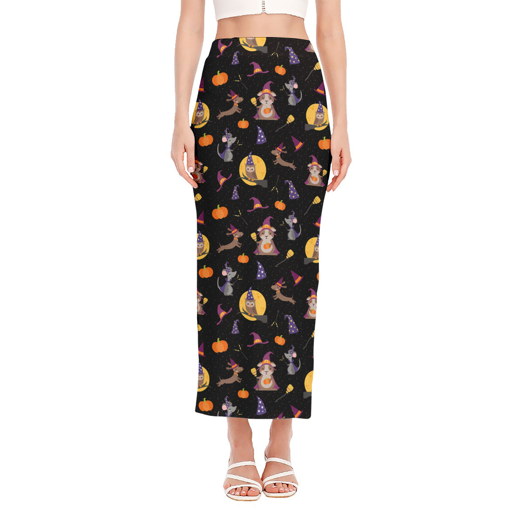 Animal Wizard Pattern Print Side Slit Maxi Skirt