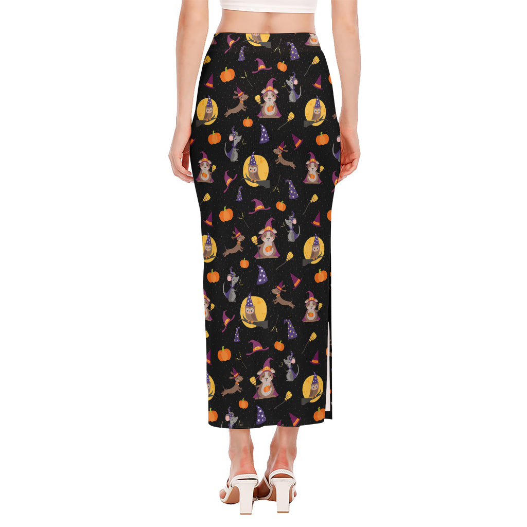 Animal Wizard Pattern Print Side Slit Maxi Skirt