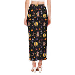 Animal Wizard Pattern Print Side Slit Maxi Skirt