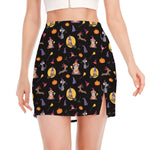 Animal Wizard Pattern Print Side Slit Mini Skirt