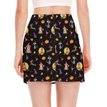 Animal Wizard Pattern Print Side Slit Mini Skirt