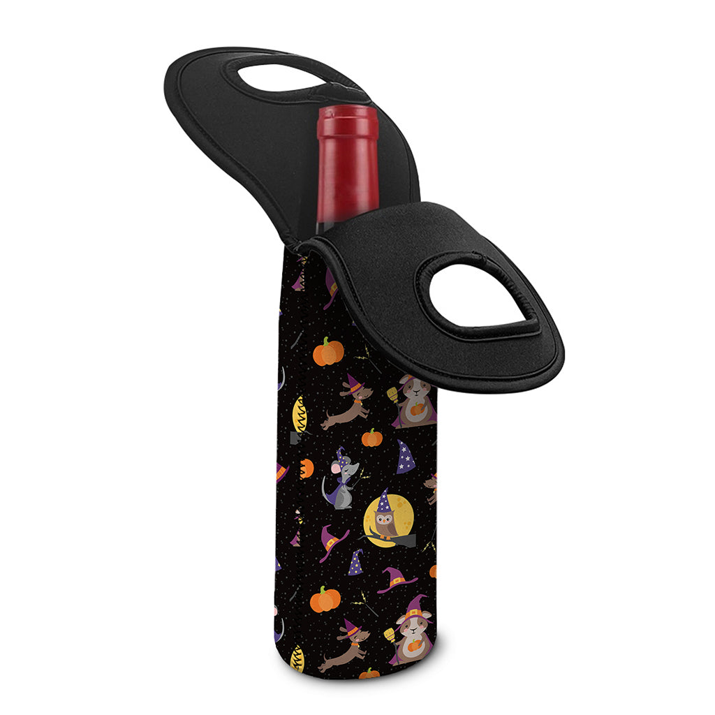 Animal Wizard Pattern Print Single Neoprene Wine Tote