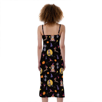 Animal Wizard Pattern Print Slim Fit Midi Cami Dress