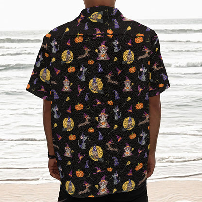 Animal Wizard Pattern Print Textured Short Sleeve Shirt