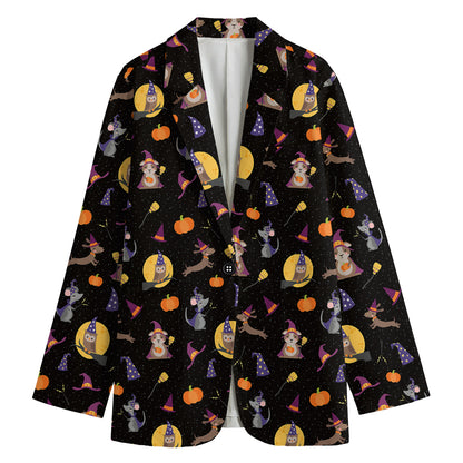 Animal Wizard Pattern Print Women's Cotton Blazer