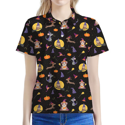 Animal Wizard Pattern Print Women's Polo Shirt