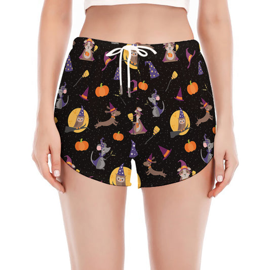 Animal Wizard Pattern Print Women's Split Running Shorts