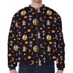 Animal Wizard Pattern Print Zip Sleeve Bomber Jacket
