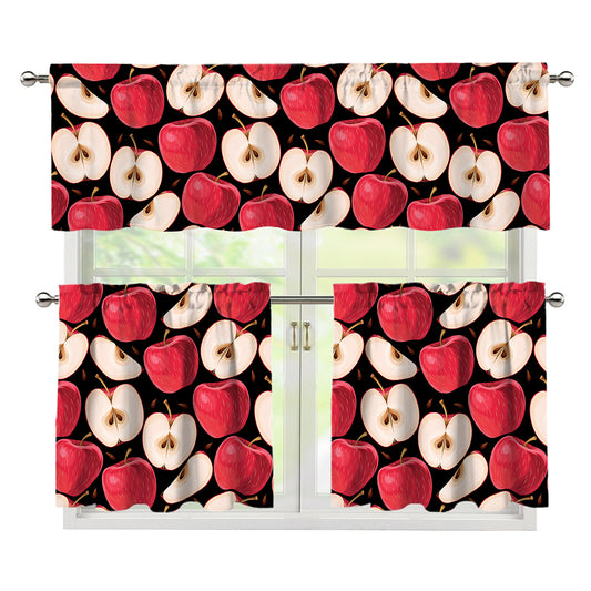 Apple Pattern Print 3 Piece Kitchen Curtains