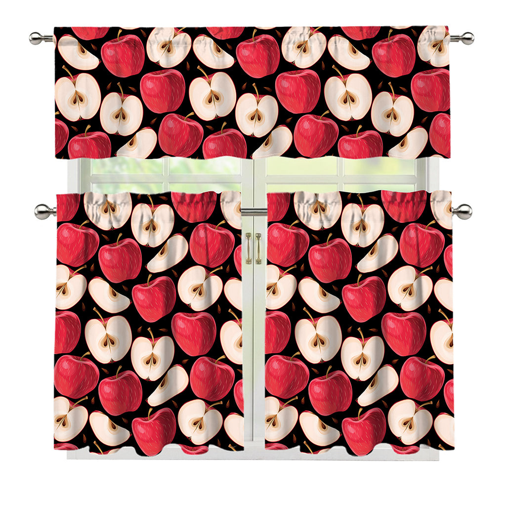 Apple Pattern Print 3 Piece Kitchen Curtains