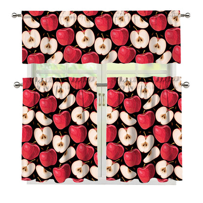 Apple Pattern Print 3 Piece Kitchen Curtains