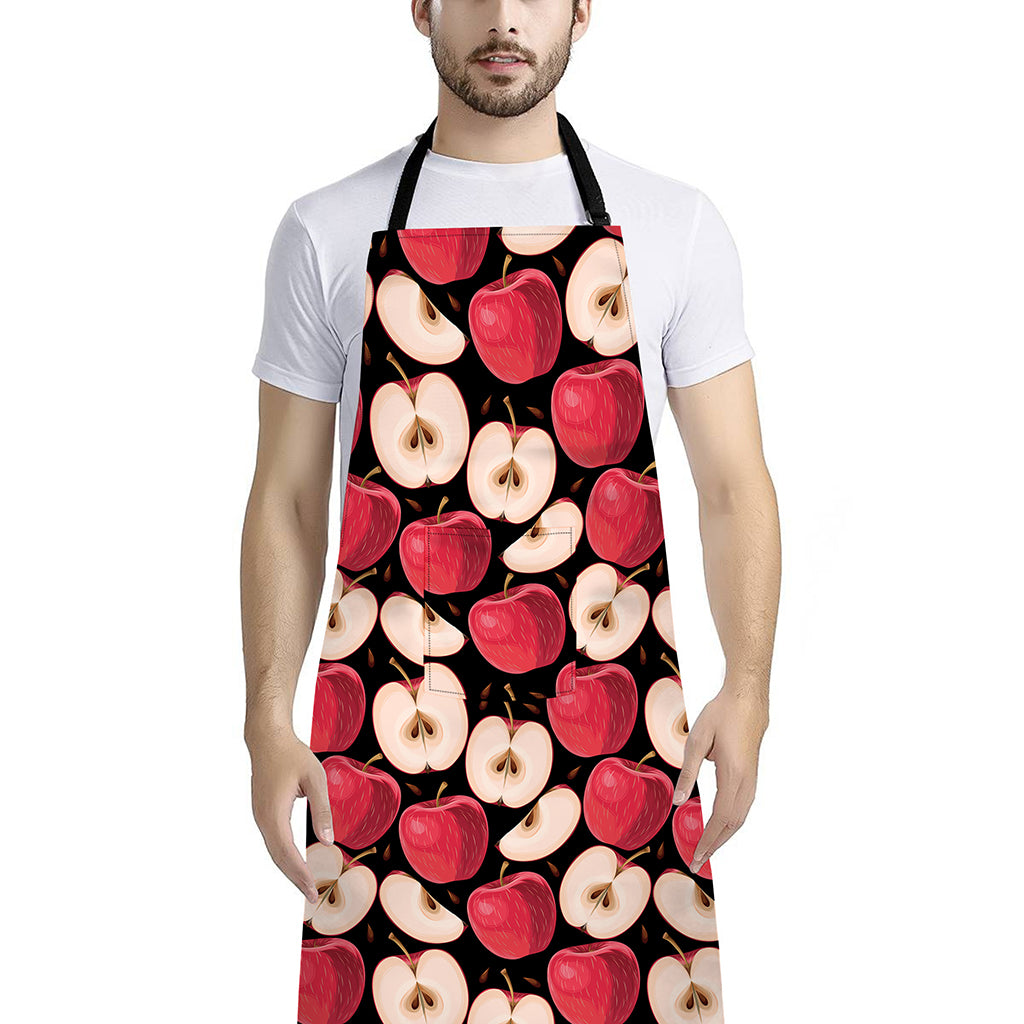 Apple Pattern Print Bib Apron With Pocket