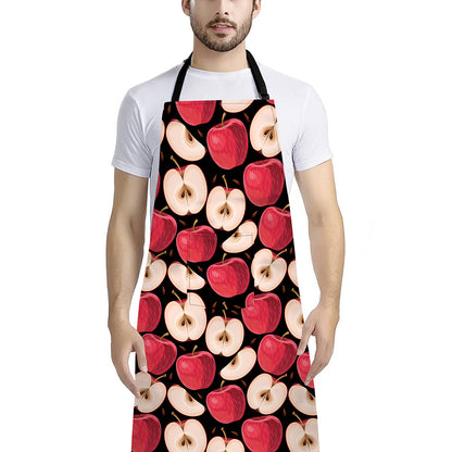 Apple Pattern Print Bib Apron With Pocket