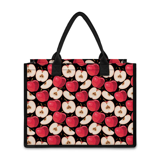 Apple Pattern Print Canvas Tote Bag
