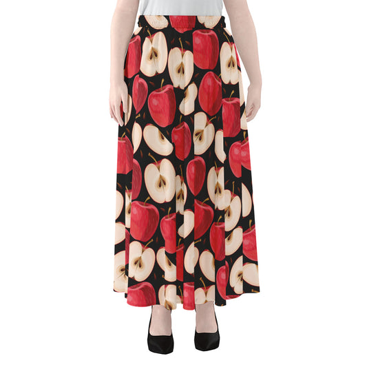 Apple Pattern Print Chiffon Maxi Skirt