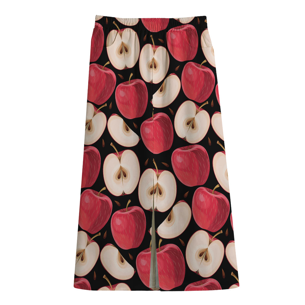 Apple Pattern Print Cotton Front Slit Maxi Skirt