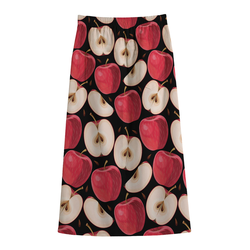 Apple Pattern Print Cotton Front Slit Maxi Skirt