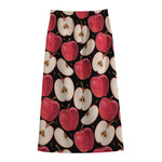 Apple Pattern Print Cotton Front Slit Maxi Skirt