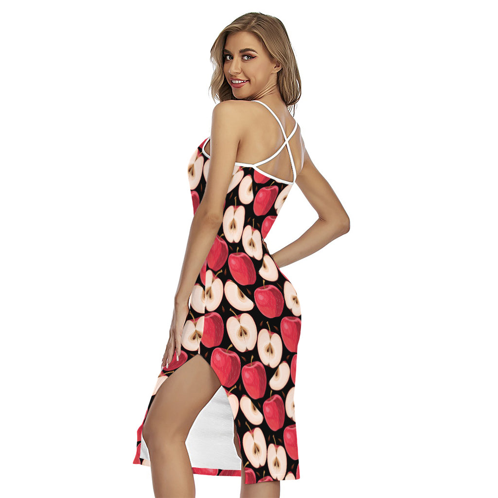 Apple Pattern Print Cross Back Cami Dress