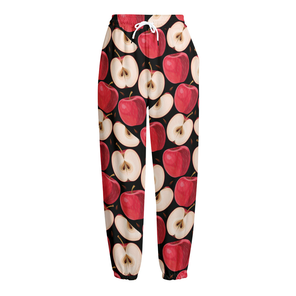 Apple Pattern Print Fleece Lined Knit Pants
