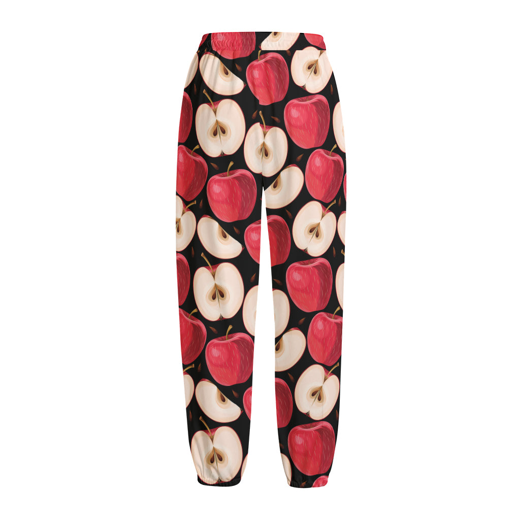 Apple Pattern Print Fleece Lined Knit Pants
