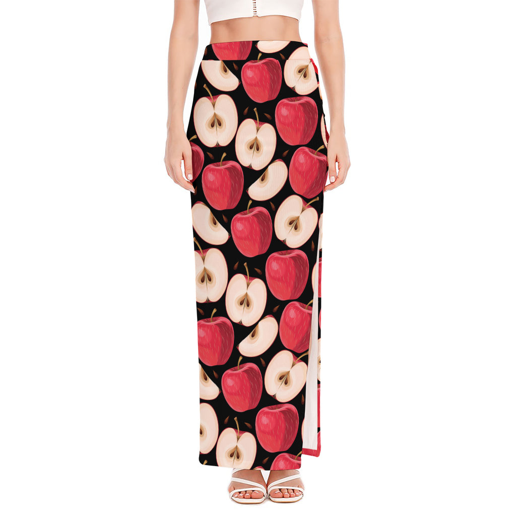 Apple Pattern Print High Slit Maxi Skirt