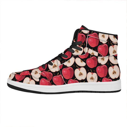 Apple Pattern Print High Top Leather Sneakers