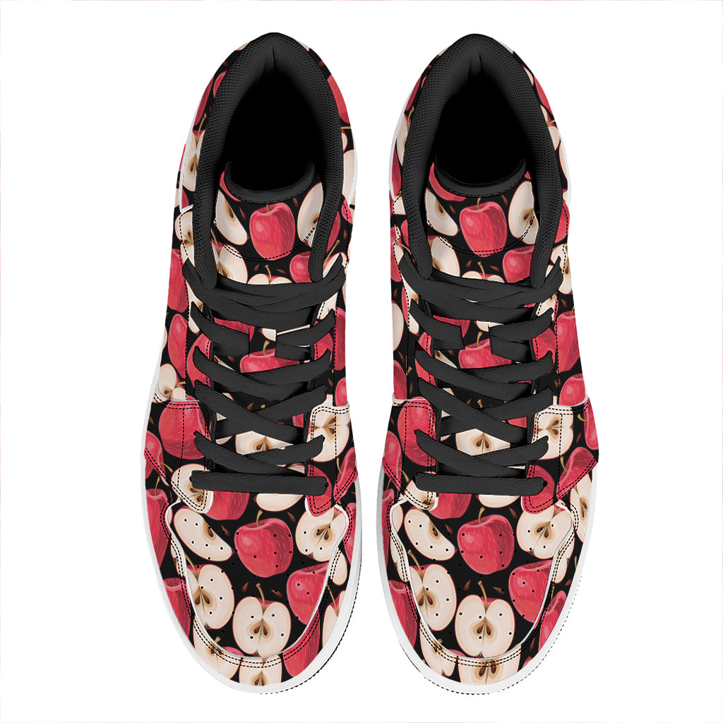 Apple Pattern Print High Top Leather Sneakers