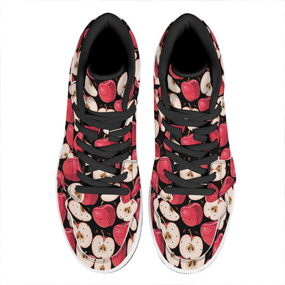 Apple Pattern Print High Top Leather Sneakers