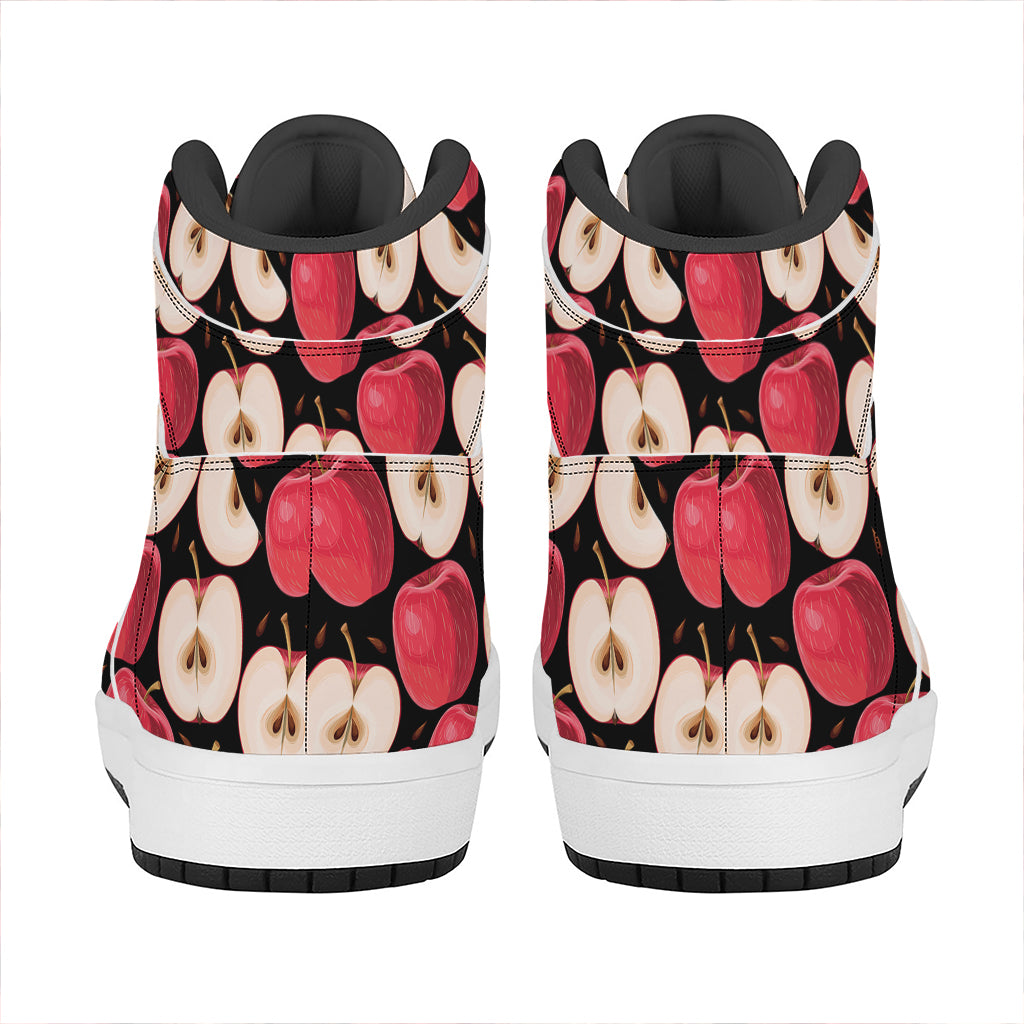 Apple Pattern Print High Top Leather Sneakers