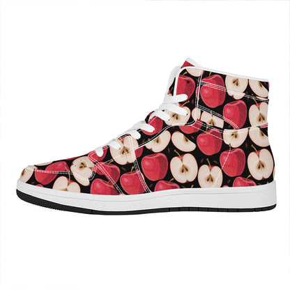 Apple Pattern Print High Top Leather Sneakers