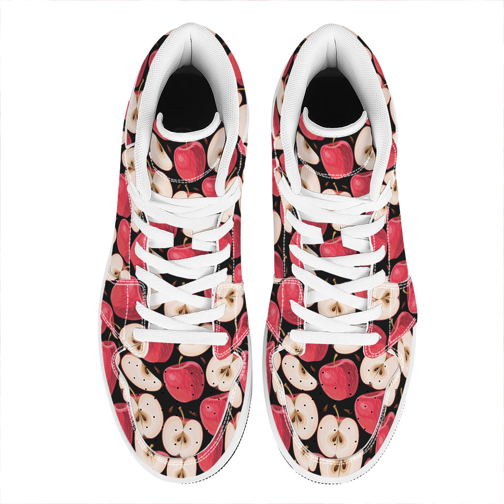 Apple Pattern Print High Top Leather Sneakers