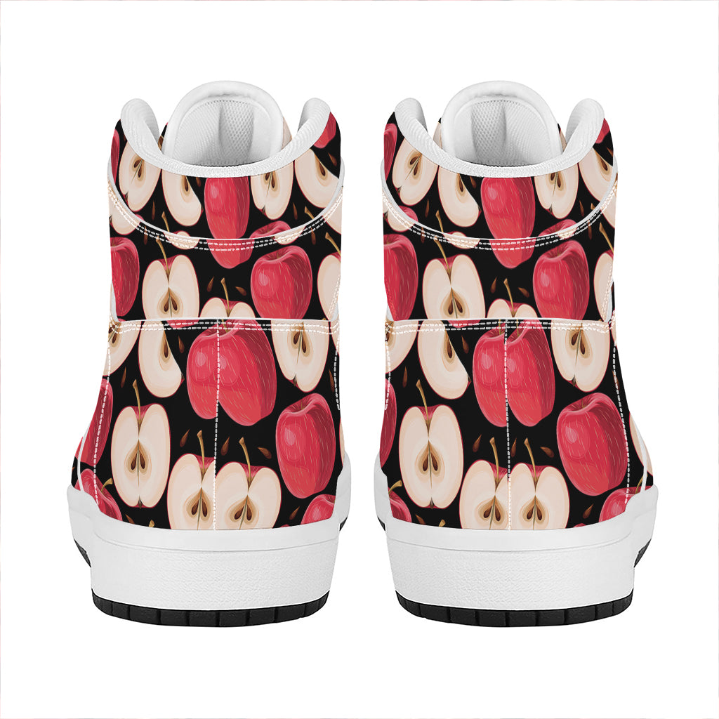 Apple Pattern Print High Top Leather Sneakers
