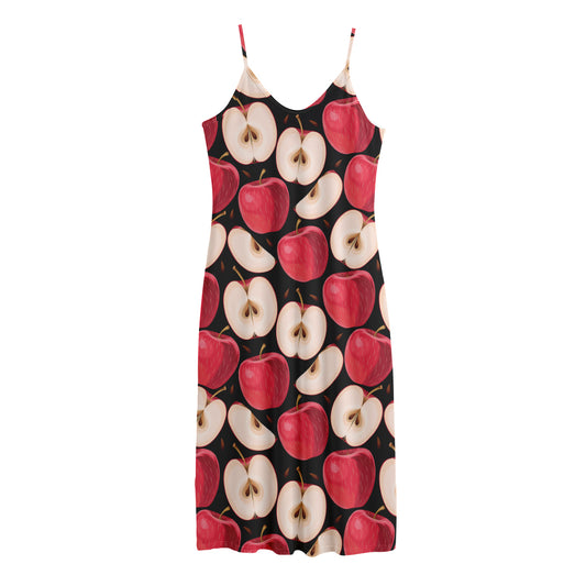Apple Pattern Print Jersey Midi Cami Dress