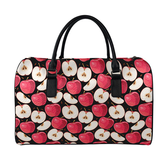 Apple Pattern Print Leather Duffle Bag