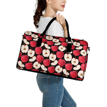 Apple Pattern Print Leather Duffle Bag
