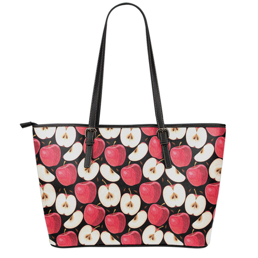 Apple Pattern Print Leather Tote Bag