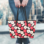 Apple Pattern Print Leather Tote Bag
