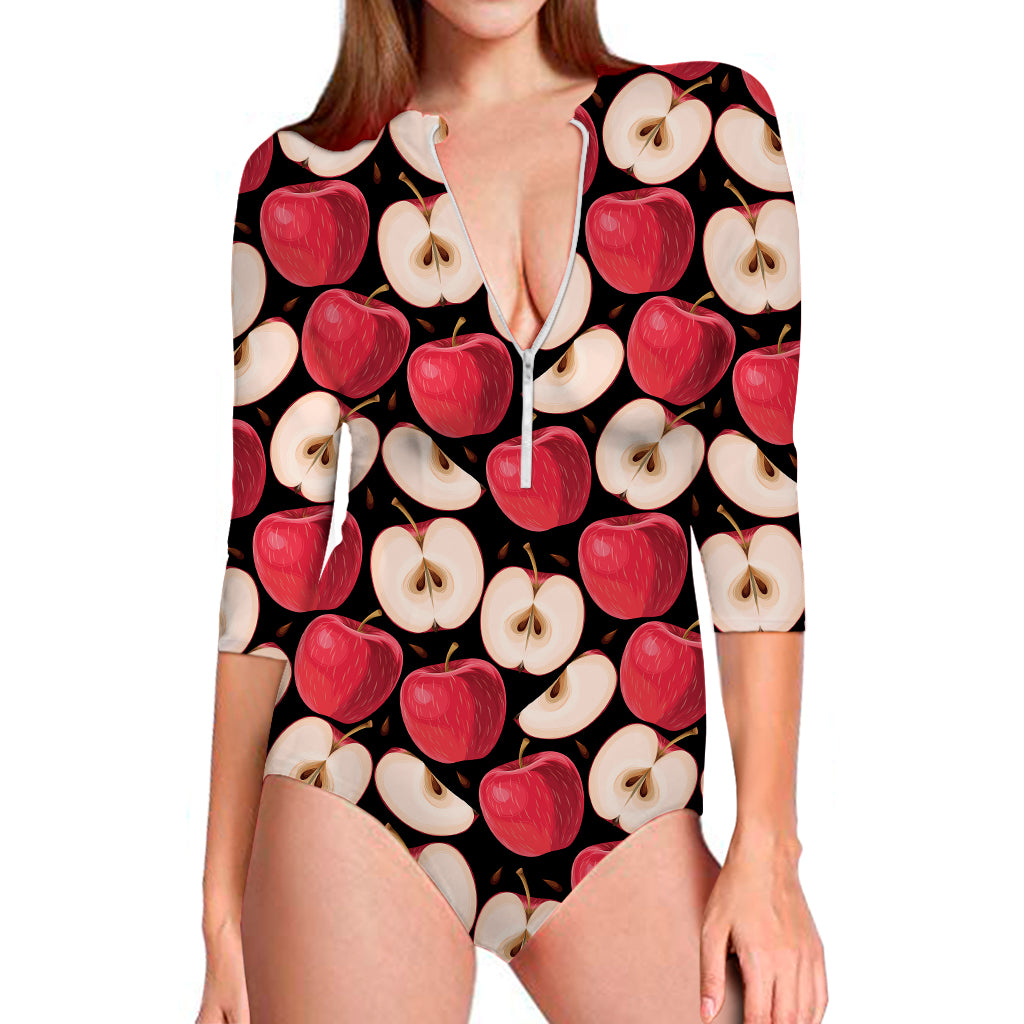 Apple Pattern Print Long Sleeve Swimsuit