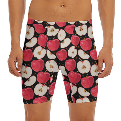 Apple Pattern Print Men's Long Boxer Briefs