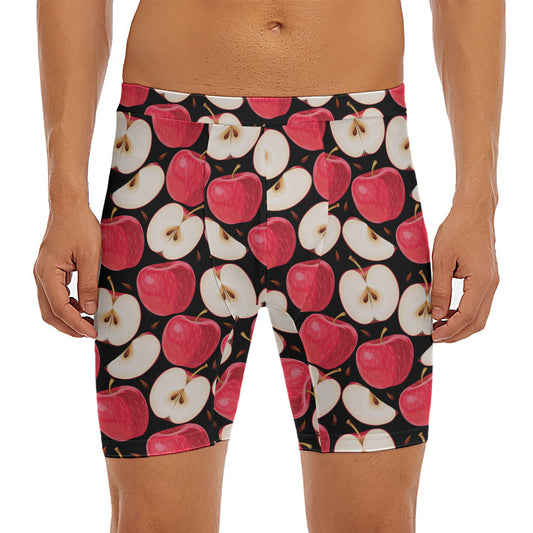 Apple Pattern Print Men's Long Boxer Briefs
