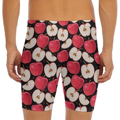 Apple Pattern Print Men's Long Boxer Briefs