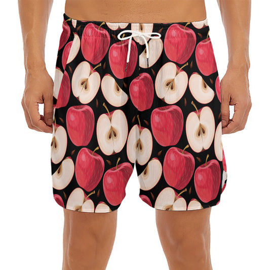 Apple Pattern Print Men's Split Running Shorts