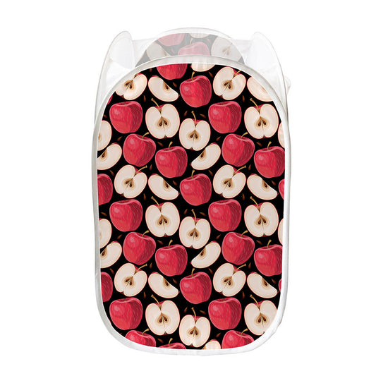 Apple Pattern Print Mesh Laundry Hamper