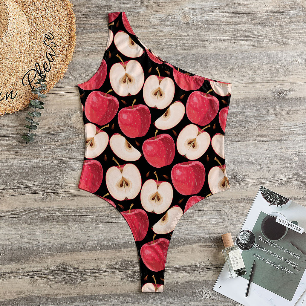 Apple Pattern Print One Shoulder Bodysuit