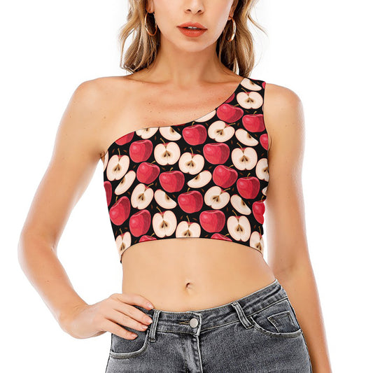 Apple Pattern Print One Shoulder Crop Top