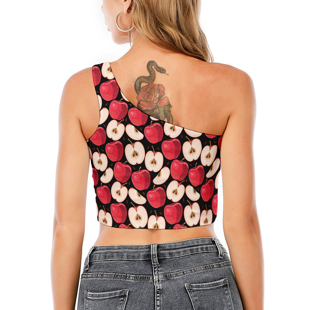 Apple Pattern Print One Shoulder Crop Top