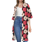 Apple Pattern Print Open Front Beach Cover Up