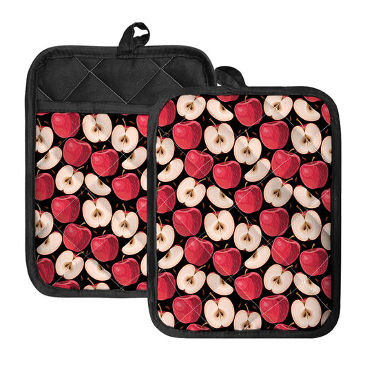 Apple Pattern Print Pot Holders With Pocket
